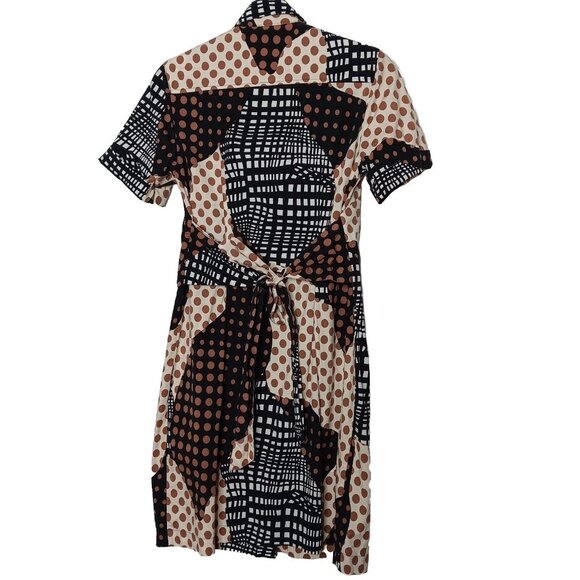 Becky & Max Size 6 Shirt Dress Knee Length Short Slv Polka Dot Abstract Stretch - Picture 2 of 9